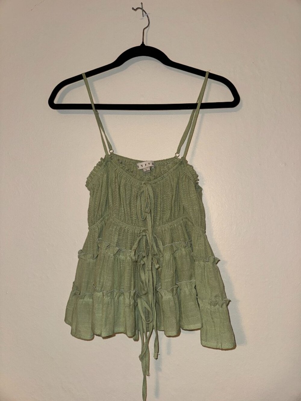 Seychelles Sage Green Tiered Ruffled Babydoll Cami Top